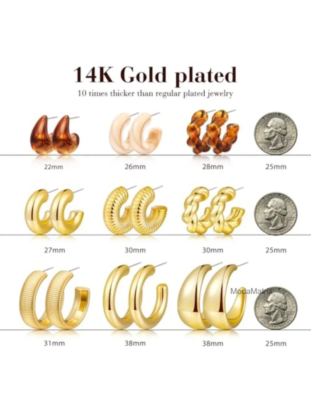 9 Pairs Chunky Gold Plated Resin Hoop Earrings for Women